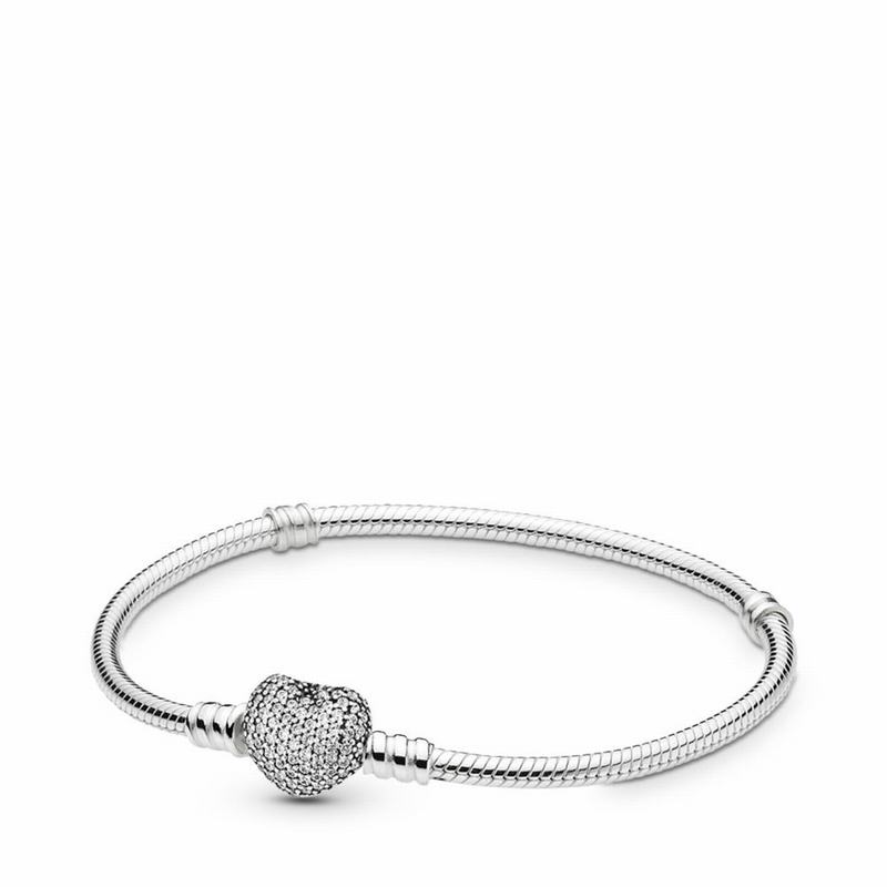 Pandora Moments Sparkling Heart & Snake Chain Bracelet - Sterling Silver/Cubic Zirconia - Canada | I